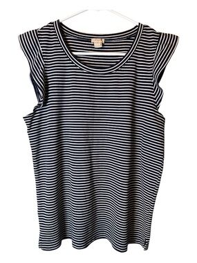 J.Crew Navy White Stripe Flutter Cap Sleeve Scoop Neck Top M